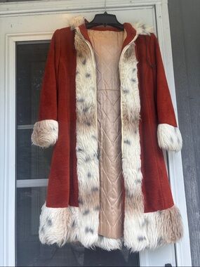 Vintage Penny Lane coat, Rust Orange Faux Fur Trim Coat xs